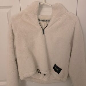 White Calvin Klein quarter zip fluffy sweater